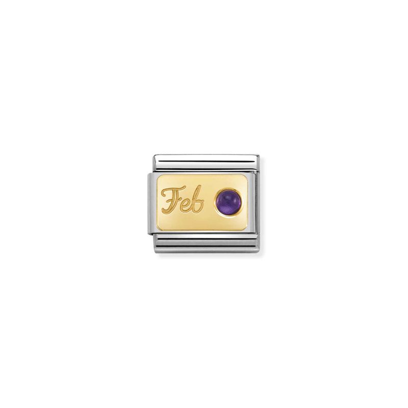 NOMINATION Classic MONTH STONE in steel, stones and 18k gold Feb